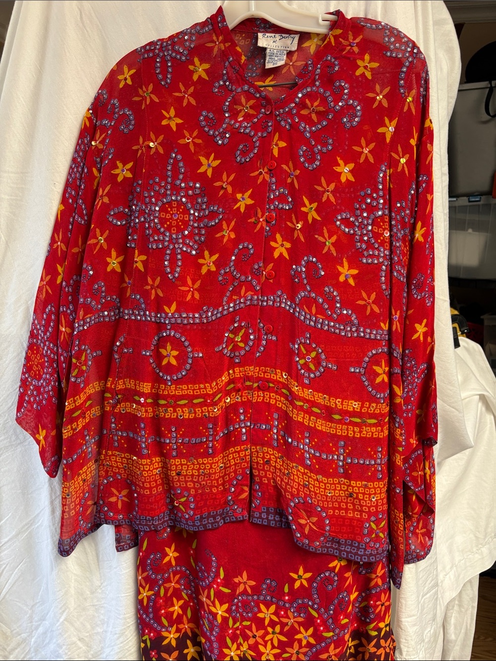 Rene Derby collection Red Printed Button-Front Women’s 3piece wrap skirt
